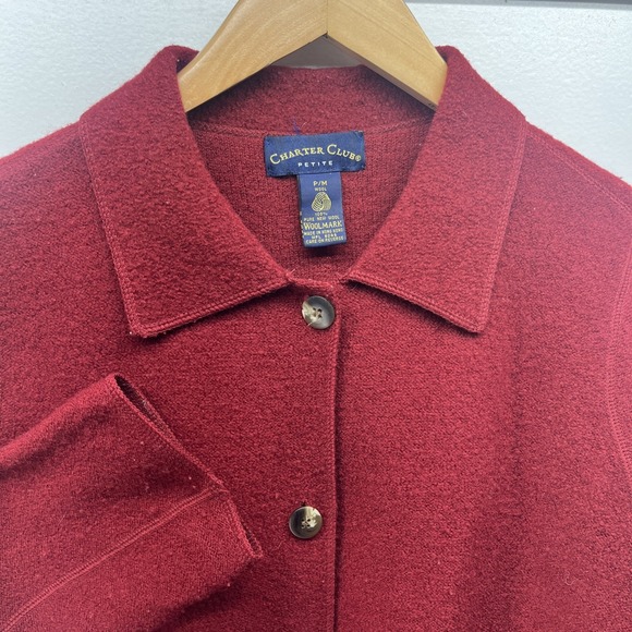 Charter Club Sweaters - Vintage Charter Club Collared Cardigan Womens Petite Med Red Button Up 100% Wool
